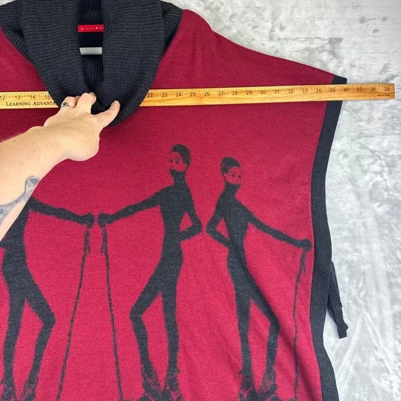 Krimson Klover Poncho Womens S/M Red Black Wool Cowl Neck Skier Graphic (1429) - Picture 9 of 11